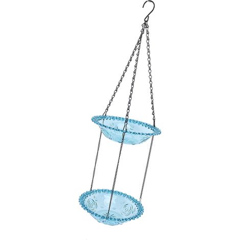 Mangeoire oiseaux et abreuvoir à suspendre double étage grand espace fontaine solaire innovante plein air jardin gazon (1/5)