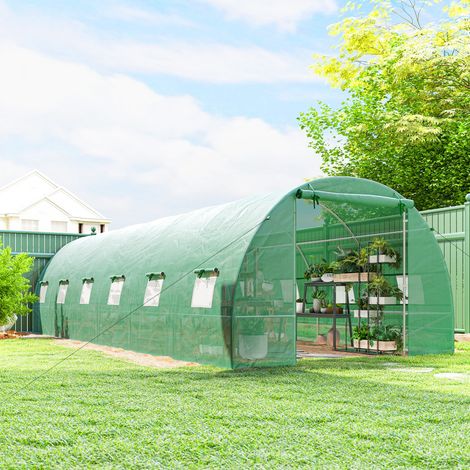 Serra a tunnel 8x3x2 m Serra da giardino con 12 finestre e porta avvolgibile Acciaio e PE 140 g/m² Verde