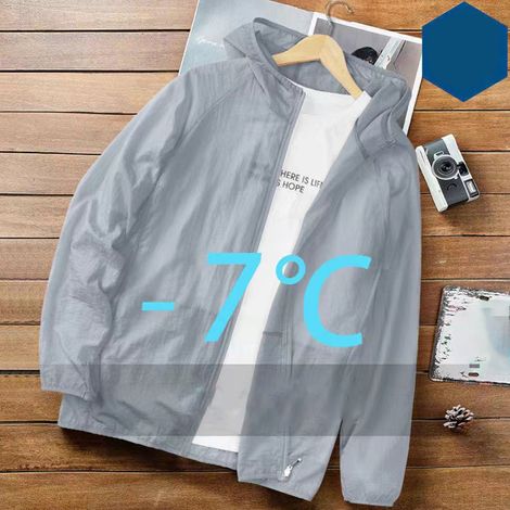 Veste légère anti-UV homme à manches longues avec capuche, respirante pour pêche, randonnée et activités sportives estivales, gris argenté taille 2XL. (1/5)