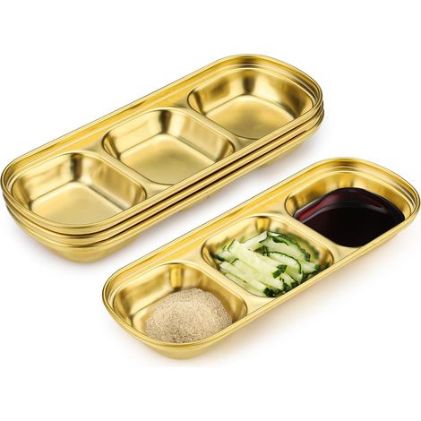 Lot de 4 bols à sauce en inox avec grilles dorées, idéal pour sauces, condiments et accompagnements. (1/5)