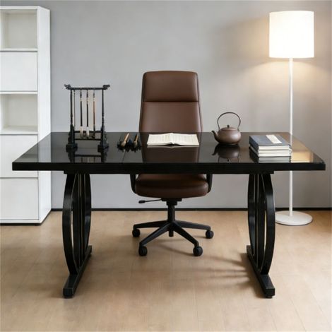 Table de salle à manger rectangulaire de 160 cm pour 4 à 6 personnes, style campagne moderne, avec structure en métal – Design compact et peu encombrant (1/5)