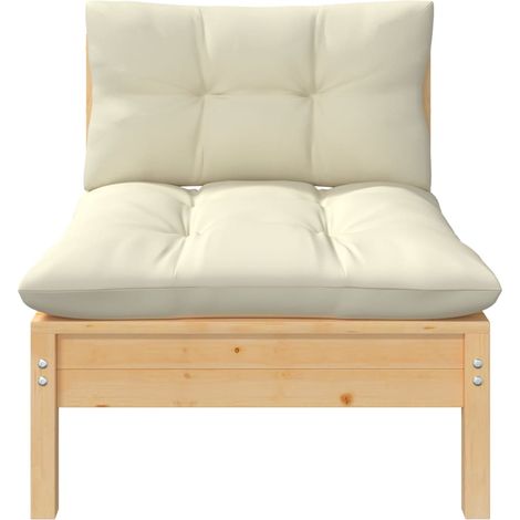 vidaXL Garden Middle Sofa with Cream Cushions Solid Wood Pine (1/5)