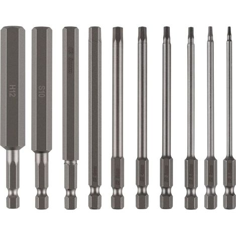 Lot de 10 embouts Allen 100mm – Acier S2 – 6 pans 1,5-12mm – Embouts magnétiques pour vissage profond - 10pcs