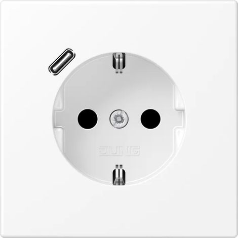 Jung SCHUKO®-Steckdose, 16 A 250 V , mit USB-Ladegerät, 1 x Typ C, SAFETY+, Serie LS, schneeweiß matt LS 1520-18 C WWM (1/2)
