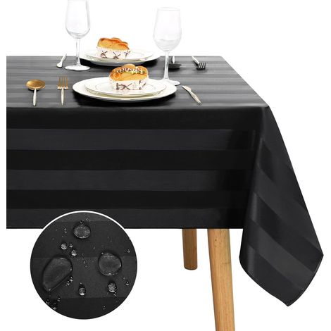Nappe Imperméable Rectangulaire Anti-Taches Lavable Jardin à Rayures pour Salle à Manger, Jardin, fête, 130x260cm, Noir (1/5)