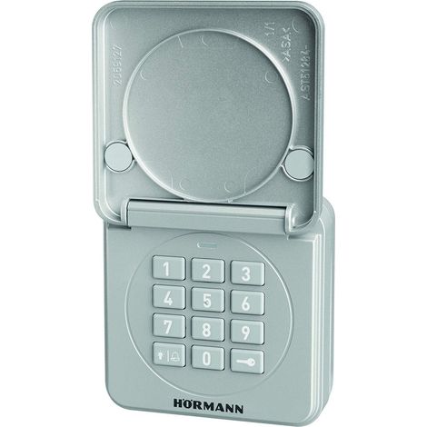 Hörmann 4511861 4511861-Tasto radiocomandato per codice FCT 10-1 BS (868 MHz, Fino a 10 Porte di Trasmissione, Tastiera illuminata, Coperchio Ribaltabile, Colore RAL 9006), Grigio