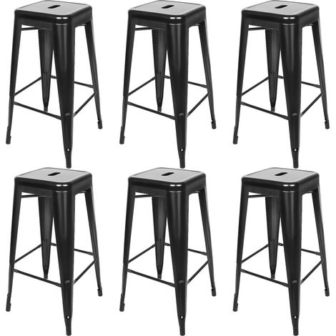 Set di 6,Sgabelli alti,seggioloni impilabili,76 × 42 × 42 cm,Nero
