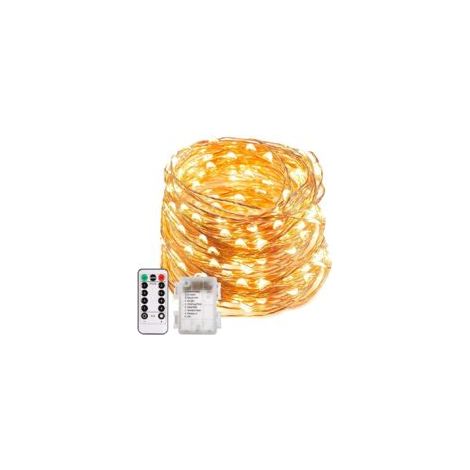 20 m lange Lichterkette mit 200 LEDs für den Außenbereich – Batteriebetrieben, Kupferdraht mit Fernbedienung – Warmweiß, Schutzart IP65, für Partys und Hochzeiten