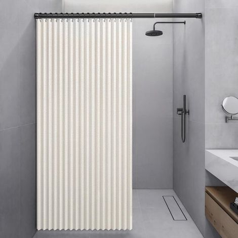 Tenda da doccia in lino, pieghevole, per organizzare il bagno, con chiusura magnetica, 100 x 200 cm, beige (1/5)
