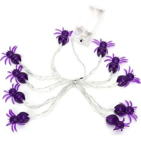 Lumières D'Halloween Araignée Violette, Guirlande Lumineuse Décorative à 10 LED pour Fête Intérieure et Extérieure, avec Batterie (1/4)