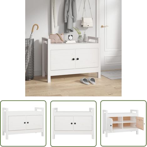 The Living Store Banc d'entrée Blanc 80x40x60 cm Bois de pin massif - Banc D'entrée - Banc Coffre - Meuble D'entrée - Rangement Intérieur - Banc Design (1/6)