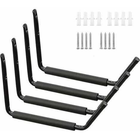 Crochets muraux robustes, crochets de rangement, crochets porte-outils géants supportant une charge de 45 kg, crochets de garage rembourrés adaptés aux kayaks, bûches, vélos, etc. (Noir - Lot de 4) (1/4)