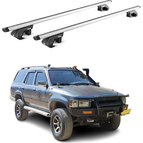 OMAC Dachträger Aluminium TÜV geprüft für Toyota 4Runner II 1989-1995 – Für Standard Dachreling – T Nut – Max 90 kg – 2 Schlösser Silber (1/5)