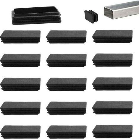 12 embouts tubulaires rectangulaires en plastique noir, adaptés aux pieds de meubles et de trampoline. (1/5)