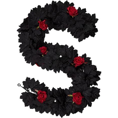 Guirlande de Porte Halloween 175 cm Feuilles D'Érable Artificielles Guirlande De Roses Artificielles Décoration Fête Pour intérieur extérieur porte d'entrée manteau de cheminée fenêtre (1/5)