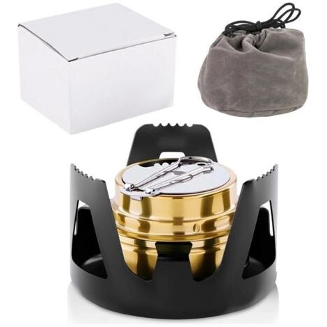 BUNTHAUS Réchaud à alcool miniature, brûleur à alcool portable, réchaud à alcool en laiton avec support en aluminium, réchaud de camping pour la randonnée, la cuisine, la fondue, le pique-nique (noir) (1/4)