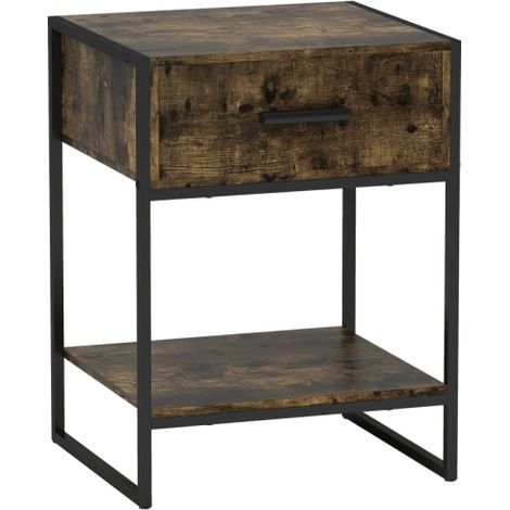 Rustic Brown Modern Bedside Table-Stylish and Functional Nightstand for Bedroom Decor