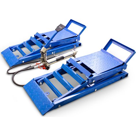 2 Stück hydraulik Auto PKW KFZ Auffahrrampen Set mit Wagenheber hydraulisch Höhenverstellbar Wartungsrampe Hebebühne Rampe Auffahrrampe Auffahrbock Blau (1/5)