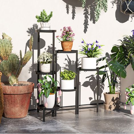 Estantería para plantas plegable de metal negro, 6 niveles, 60 x 40 x 80 cm DESVIAE (1/5)