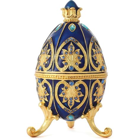 Ornements d'œufs de Pâques uniques en acier de style royal, incrustés de strass, convenant à la décoration et au rangement de bijoux. (1/4)