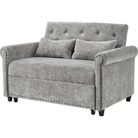 Canapé-lit 2 places avec 3 positions de dossier, convertible en lit d'appoint en tissu chenille gris (1/5)
