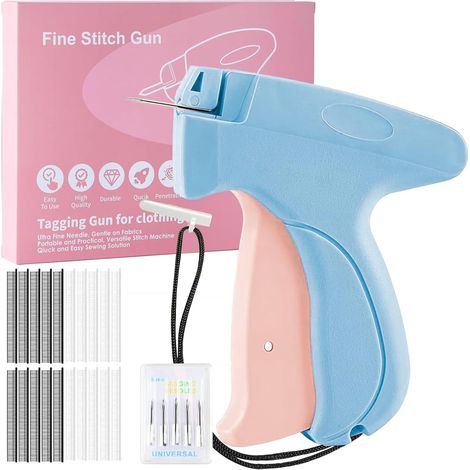 Mini pistolet à coudre manuel - Machine à coudre portable avec 5 aiguilles + 1000 pinces - Réparation flash pour vêtements et rideaux - Kit de couture de voyage pour réparations textiles (1/5)