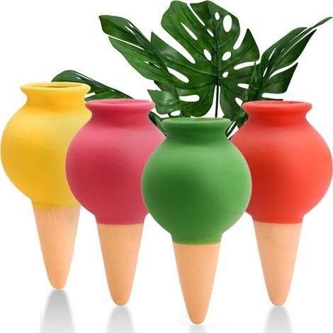 Lot de 4 pointes d’arrosage en terre cuite, globes d’arrosage autonome, inserts de pot à arrosage à libération lente, globes arroseurs pour plantes en pot intérieures et extérieures, outil d’irrigatio (1/5)