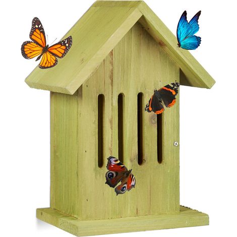 Relaxdays Abri à papillons à suspendre coloré jardin balcon nichoire refuge HxlxP: 25,5 x 18,5 x 12 cm, vert (1/5)