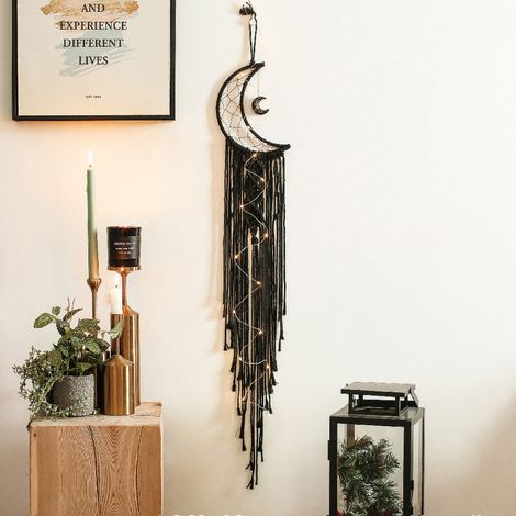 Attrape-rêves Lune, décoration murale minimaliste et sûre, tissée à la main, avec accessoires en alliage, pour la maison ou la chambre à coucher (96 x 20 cm / 37,8 x 7,9 pouces). (1/5)