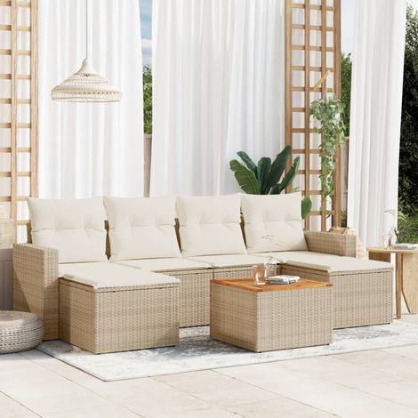 Set sofás de jardín 7 piezas y cojines ratán sintético beige vidaXL (1/3)