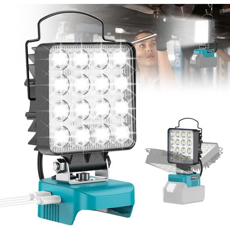 Wiederaufladbare LED-Leuchte für 18-V-Akku von Makita – 48 W LED-Baustrahler, Doppelschalter mit Typ C/USB-Arbeitsleuchte für Garage, Camping, Baustelle (1/5)