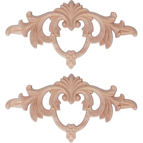 Appliques en Bois Décoratives, 2pcs Appliques en Bois Sculpté Garniture Sculptée Applique DIY Décoration pour Fenêtre De Porte De Meubles De Maison (1/5)