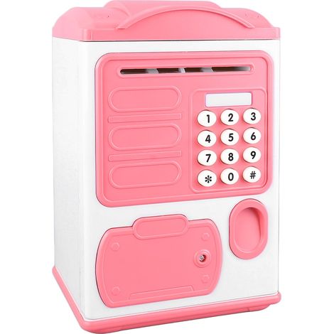 Tirelire électronique rose avec mot de passe, empreinte digitale et capteur intelligent pour le stockage de pièces et d'argent. (1/5)