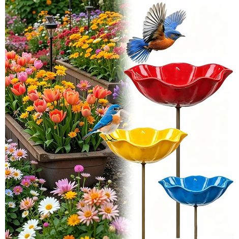 Vaschetta per uccelli da giardino, set da 2 pezzi, vaschetta per uccelli, stazione di alimentazione, vaschetta per uccelli con supporto, vaschetta per uccelli da esterno, decorazione da giardino per u (1/5)
