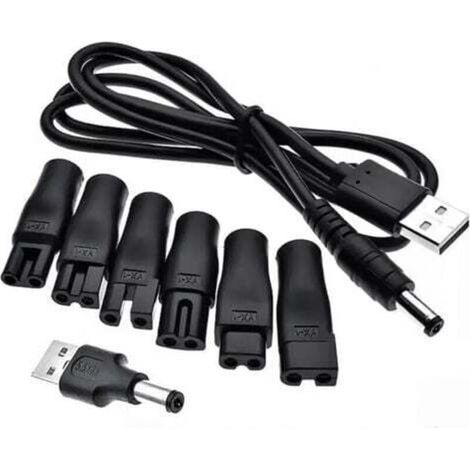 5V USB Power Cable Compatible, USB for Electric Shavers, Shaver Charger Kit, 5V Universal Shaver Charger Kit, Power Cord with 6 Types of Plugs (1/5)