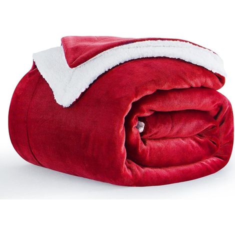 Kuscheldecke Rot 150x200 cm, Sherpa Fleece Wohndecke Extra Warm für Winter (1/5)