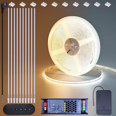 Ruban LED COB CCT 24V 10m avec Télécommande et Transformateur 3000K 4000K 6000K Blanc Dimmable Bande LED Autocollante 8,5W/m CRI 93 pour Gaming, Bureau, Cuisine, Meuble (1/5)