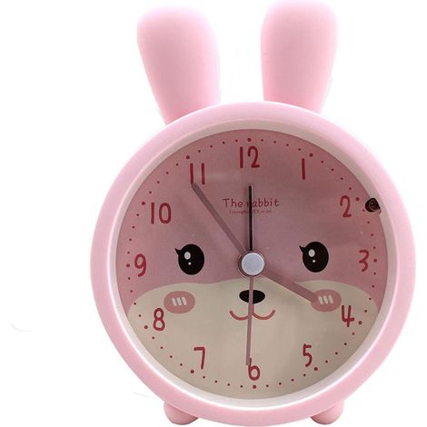 MINKUROW Niños Lindo Animal Conejo Despertador Reloj Silencioso Sin Tictac Reloj De Silicona Luz Nocturna Reloj De Viaje Rosa (1/5)