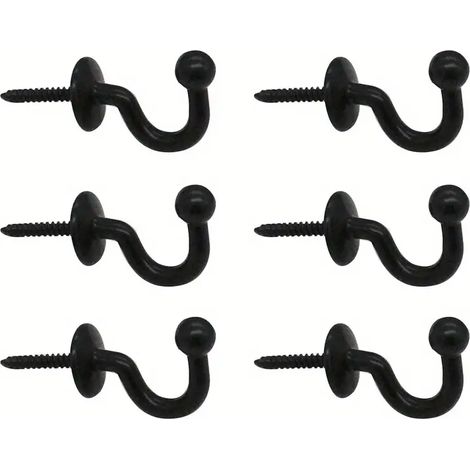 6er-Set Wandhaken  Schwarze Zinklegierung  6,1 cm  Schraubbefestigung  Moderner, minimalistischer Stil  Geeignet für Mäntel, Hüte und Schlüssel