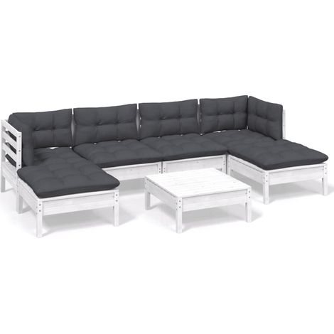 Maison Exclusive - Muebles de jardín 7 pzas con cojines blanco ma (1/5)