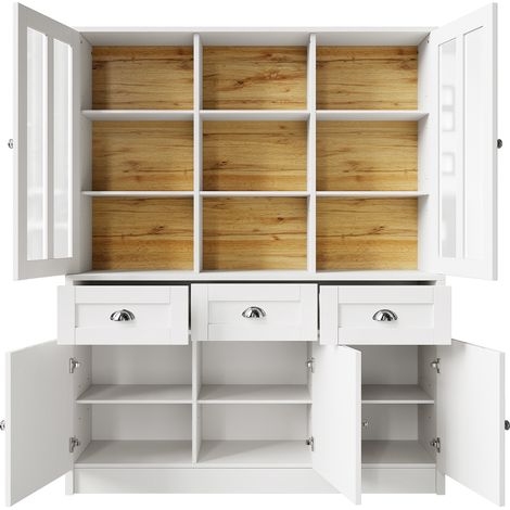 Mueble alto blanco 140 x 38,5 x 175 cm con cajones y puertas acrílicas MODENUIT (1/5)