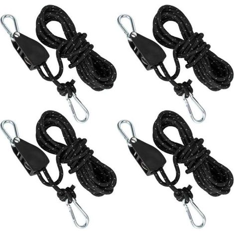 Lot de 4 poulies avec tendeur de corde, cliquet avec corde de 4 m, tendeur de tente, haubans avec frein de corde, pour camping (1/5)