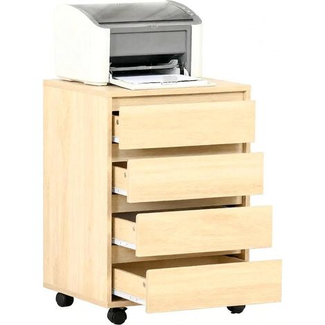 CHICFURN Cajonera de oficina con ruedas 46x40x65 cm en MDF natural, 4 cajones, ahorro de espacio (1/5)