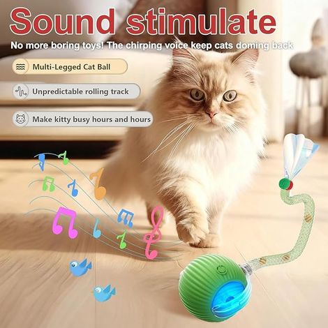 Set of Interactive Cat Toys, Ball Cat Games for Indoor Cats, Featuring a Tail That Flashes and Moves Quickly, It Awakens the Cat/Dog Hunter's Instinct (Bule+Red) (1/4)