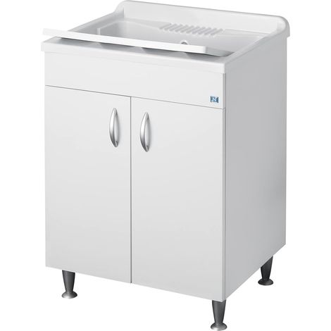 Lavatoio Bianco Misura L60 P50 H85 cm Lavapanni Interno Bagno Lavanderia Base Mobile idrofugo (1/4)