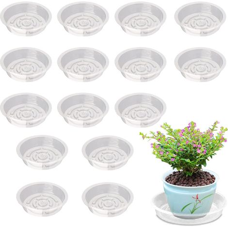 Soucoupes Rondes Transparentes pour Pots de Fleurs, Lot de 15 Plateaux Plastique pour Plantes et Jardinières (1/3)