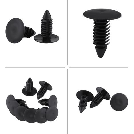 50 agrafes clips de fixation pare-chocs voiture rivets plastique poussoir noir (1/4)