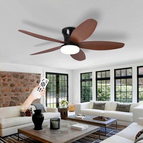 Ventilateur Plafond Avec Lumiere Silencieux, Lustre Ventilo De Plafond Avec Lampe Intégrée Réversible DC Moteur, LED Luminaire Ventilateur Plafonnier Pour Chambre Salon Cuisine-Black+WoodGrain42in (1/5)