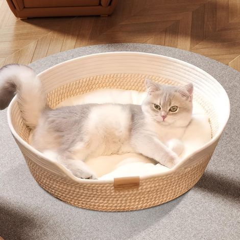 Katzenbett, abnehmbares Kissen, Korb aus geflochtenem Baumwollseil, waschbar, für drinnen (1/5)