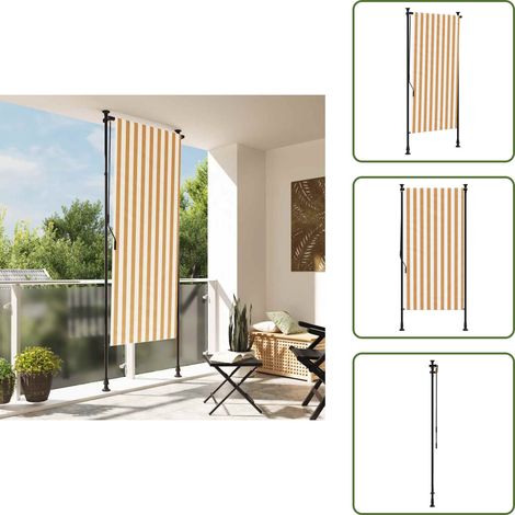 The Living Store Store roulant d'extérieur orange et blanc 120x270cm tissu acier - Store Extérieur - Stores Occultants - Écran D'intimité - Protection Solaire - Jardin (1/5)
